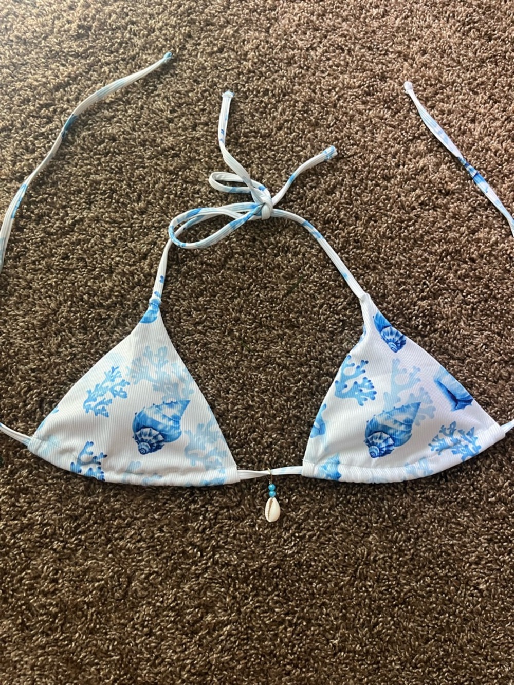 Blue Shell Print Triangle Bikini Top